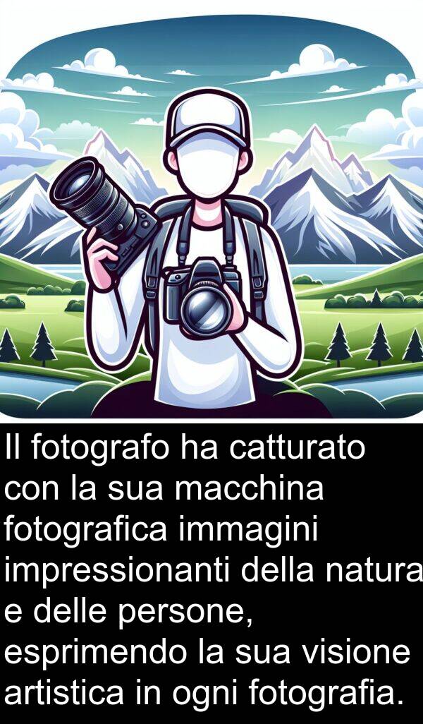 artistica: Il fotografo ha catturato con la sua macchina fotografica immagini impressionanti della natura e delle persone, esprimendo la sua visione artistica in ogni fotografia.