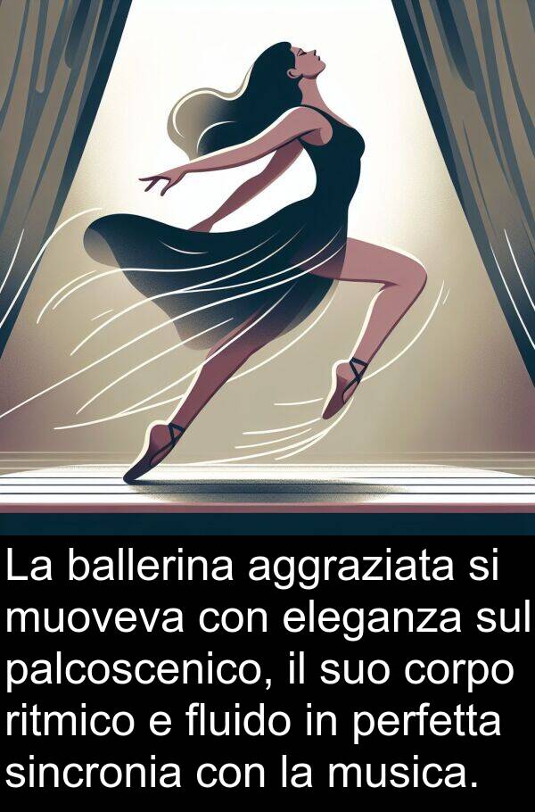 ballerina: La ballerina aggraziata si muoveva con eleganza sul palcoscenico, il suo corpo ritmico e fluido in perfetta sincronia con la musica.