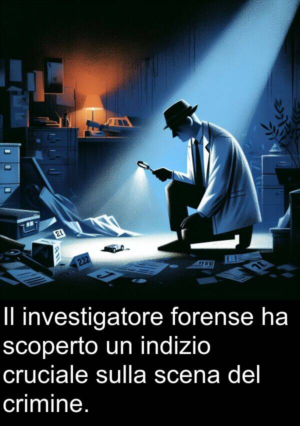 cruciale: Il investigatore forense ha scoperto un indizio cruciale sulla scena del crimine.