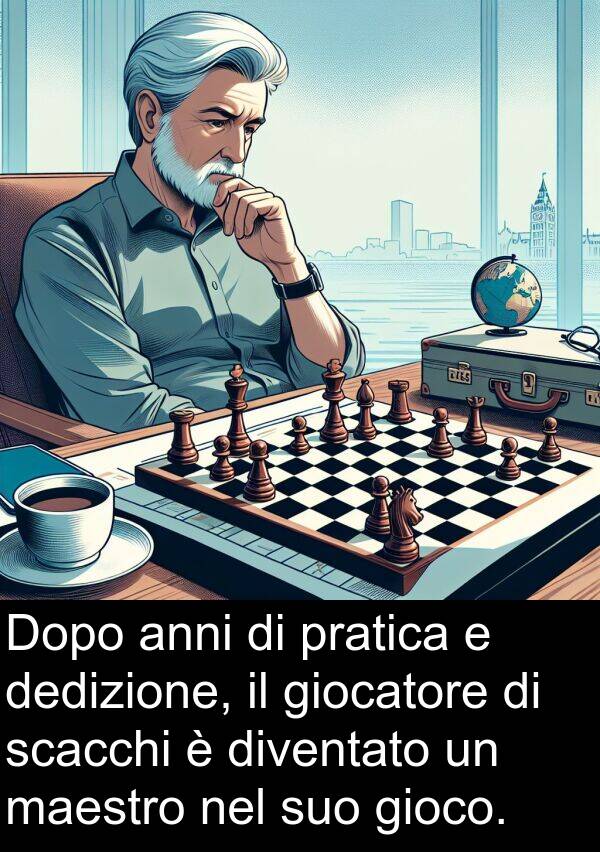 giocatore: Dopo anni di pratica e dedizione, il giocatore di scacchi è diventato un maestro nel suo gioco.