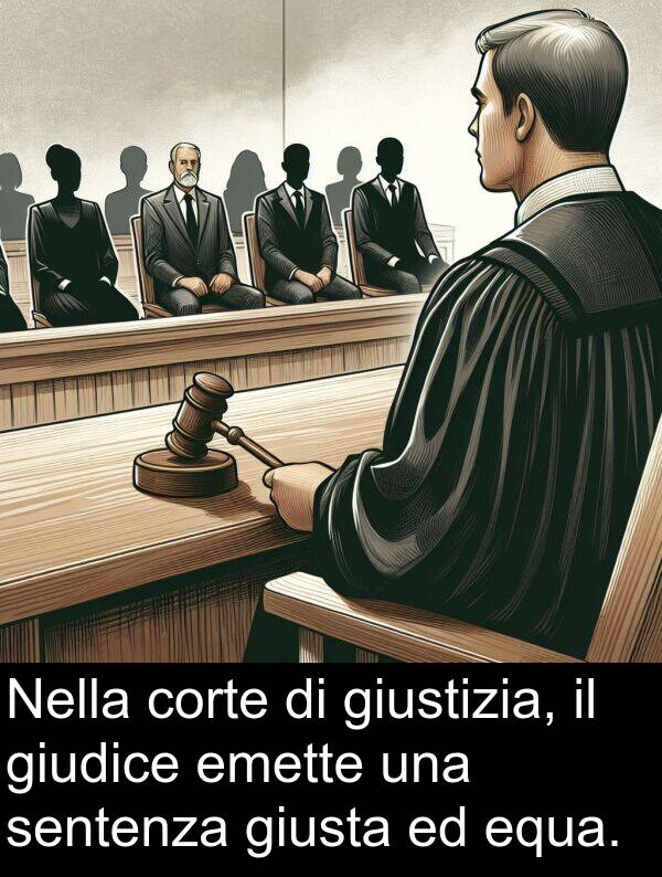 giusta: Nella corte di giustizia, il giudice emette una sentenza giusta ed equa.