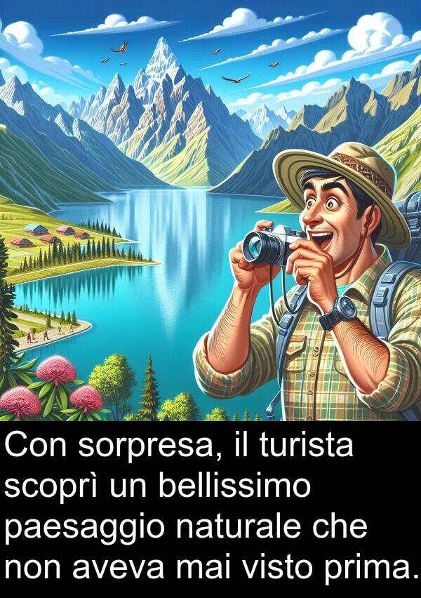 turista: Con sorpresa, il turista scoprì un bellissimo paesaggio naturale che non aveva mai visto prima.