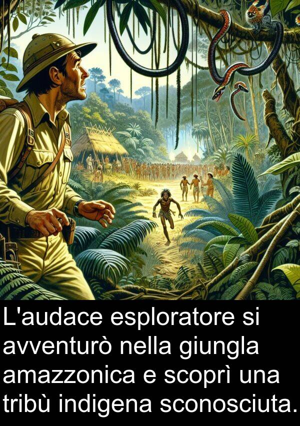 tribù: L'audace esploratore si avventurò nella giungla amazzonica e scoprì una tribù indigena sconosciuta.
