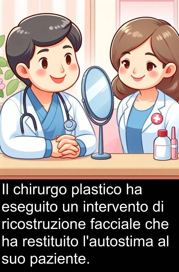 chirurgo: Il chirurgo plastico ha eseguito un intervento di ricostruzione facciale che ha restituito l'autostima al suo paziente.