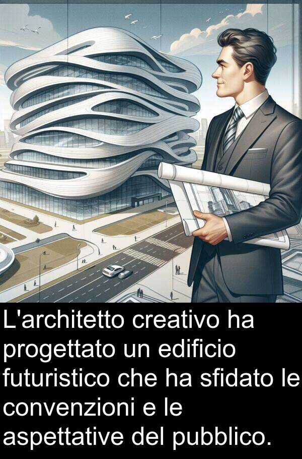 futuristico: L'architetto creativo ha progettato un edificio futuristico che ha sfidato le convenzioni e le aspettative del pubblico.