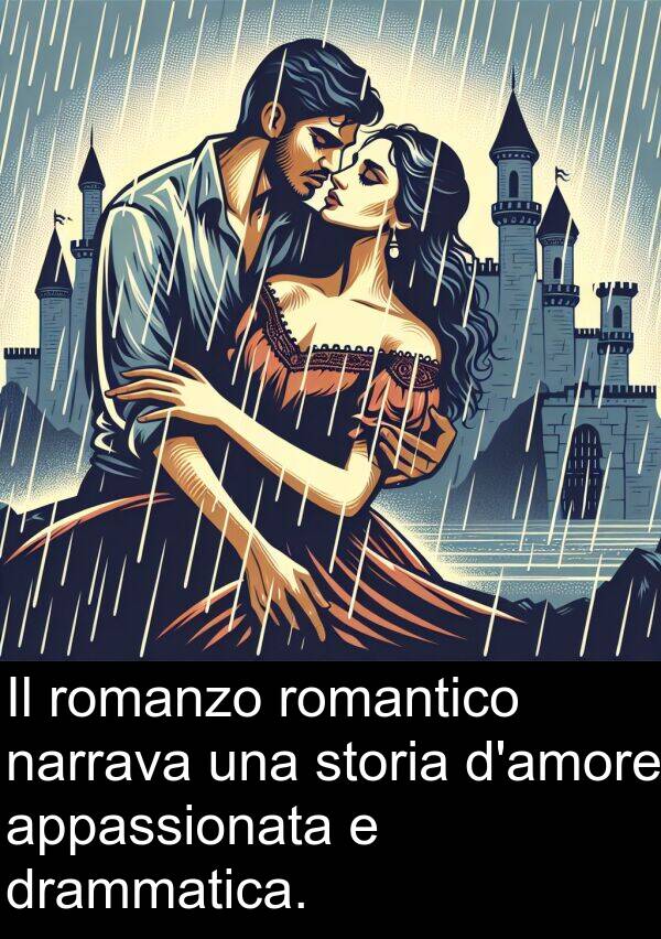 narrava: Il romanzo romantico narrava una storia d'amore appassionata e drammatica.