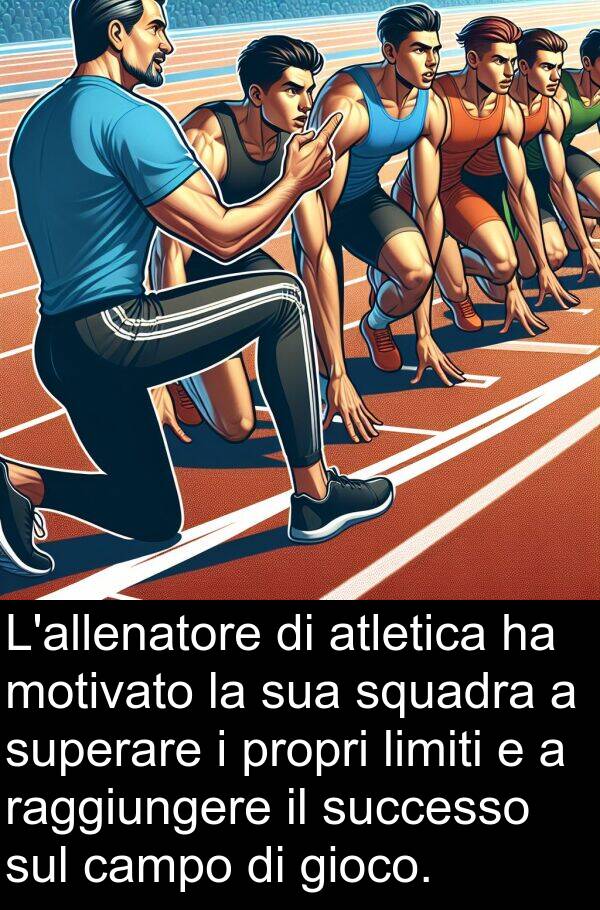 squadra: L'allenatore di atletica ha motivato la sua squadra a superare i propri limiti e a raggiungere il successo sul campo di gioco.
