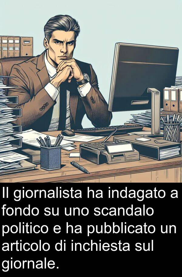 politico: Il giornalista ha indagato a fondo su uno scandalo politico e ha pubblicato un articolo di inchiesta sul giornale.