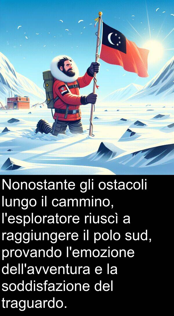 provando: Nonostante gli ostacoli lungo il cammino, l'esploratore riuscì a raggiungere il polo sud, provando l'emozione dell'avventura e la soddisfazione del traguardo.