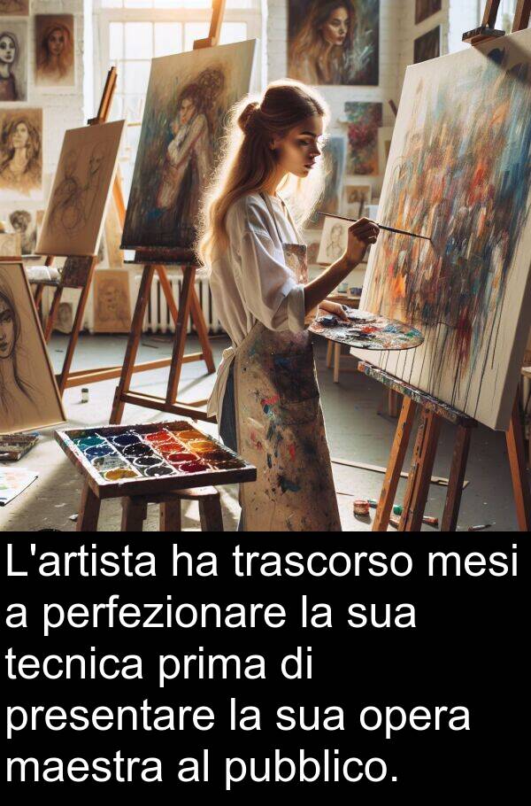 opera: L'artista ha trascorso mesi a perfezionare la sua tecnica prima di presentare la sua opera maestra al pubblico.