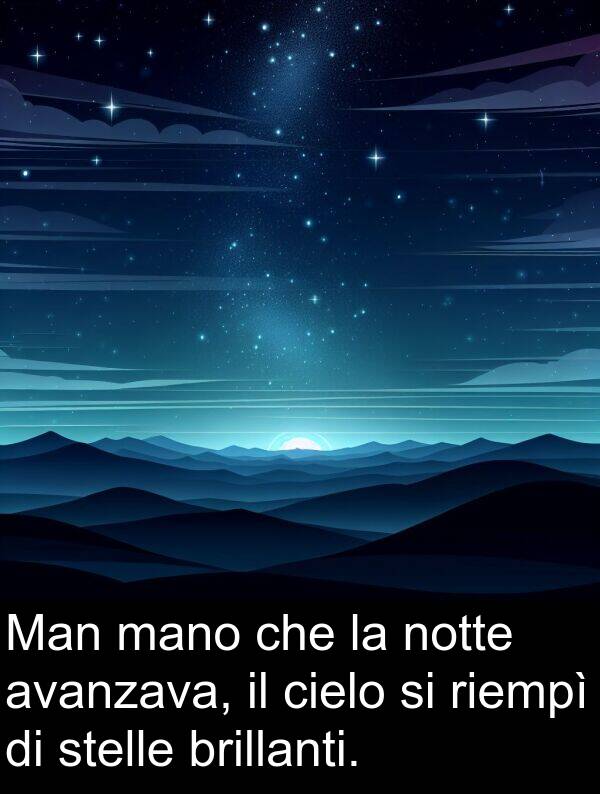 brillanti: Man mano che la notte avanzava, il cielo si riempì di stelle brillanti.