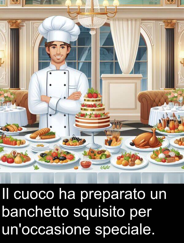 cuoco: Il cuoco ha preparato un banchetto squisito per un'occasione speciale.