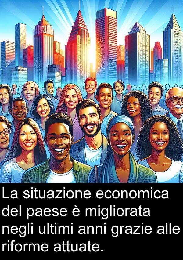 riforme: La situazione economica del paese è migliorata negli ultimi anni grazie alle riforme attuate.