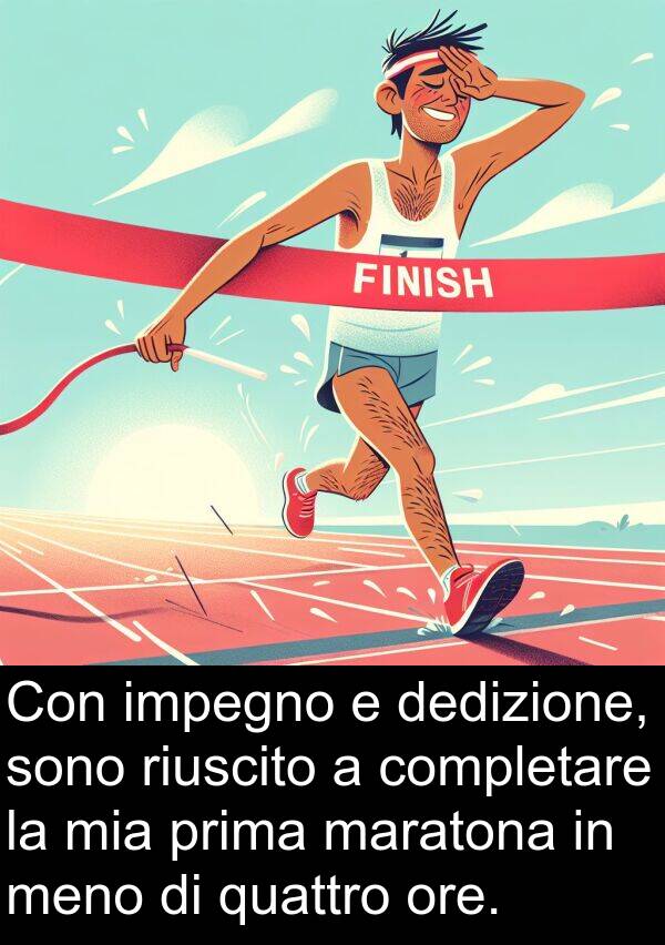riuscito: Con impegno e dedizione, sono riuscito a completare la mia prima maratona in meno di quattro ore.