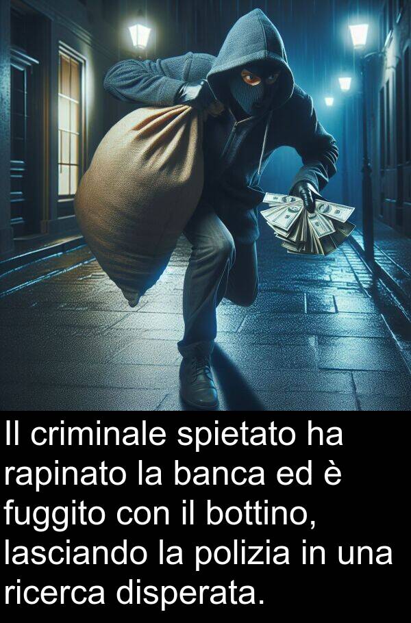 fuggito: Il criminale spietato ha rapinato la banca ed è fuggito con il bottino, lasciando la polizia in una ricerca disperata.