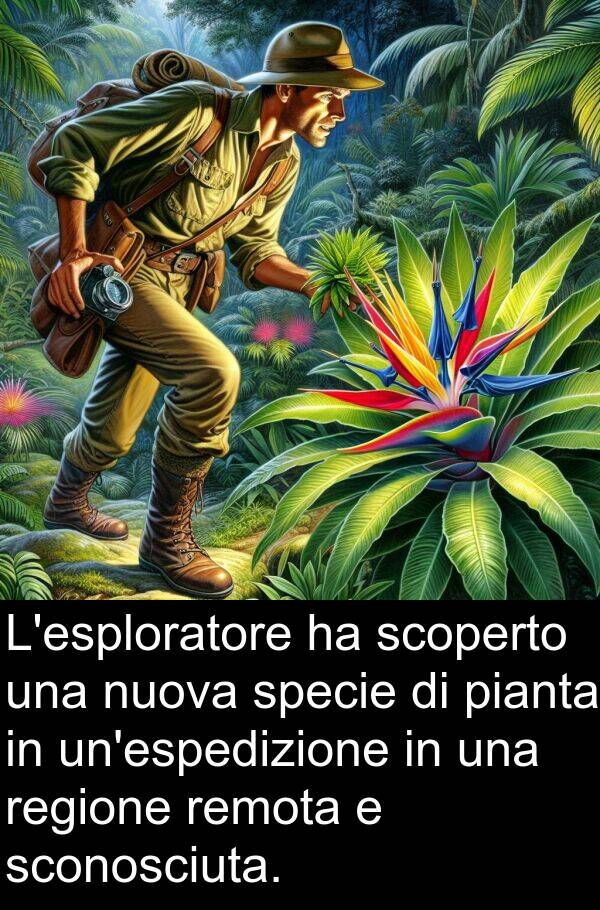 scoperto: L'esploratore ha scoperto una nuova specie di pianta in un'espedizione in una regione remota e sconosciuta.