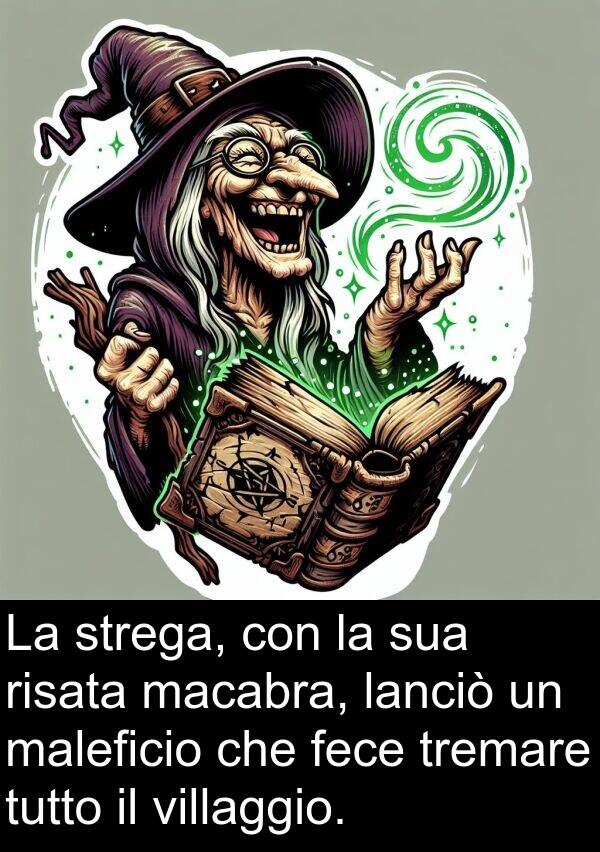 lanciò: La strega, con la sua risata macabra, lanciò un maleficio che fece tremare tutto il villaggio.