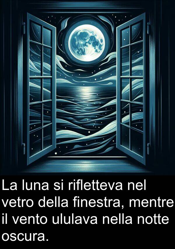 finestra: La luna si rifletteva nel vetro della finestra, mentre il vento ululava nella notte oscura.
