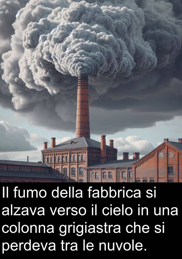 fabbrica: Il fumo della fabbrica si alzava verso il cielo in una colonna grigiastra che si perdeva tra le nuvole.