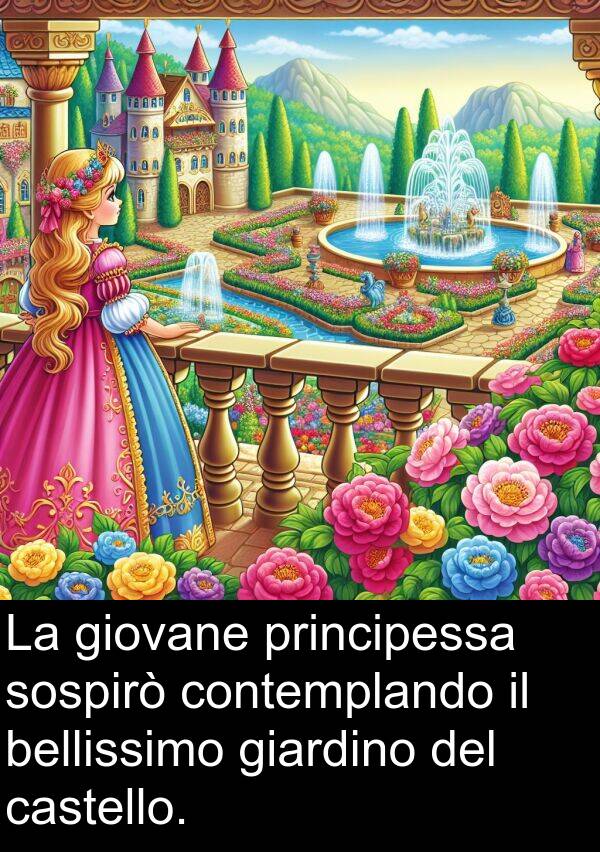contemplando: La giovane principessa sospirò contemplando il bellissimo giardino del castello.