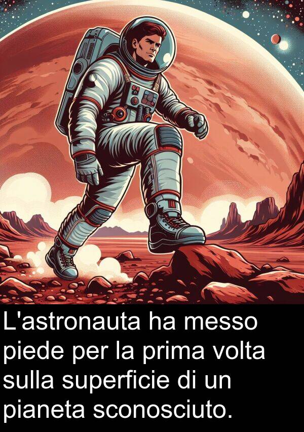 pianeta: L'astronauta ha messo piede per la prima volta sulla superficie di un pianeta sconosciuto.