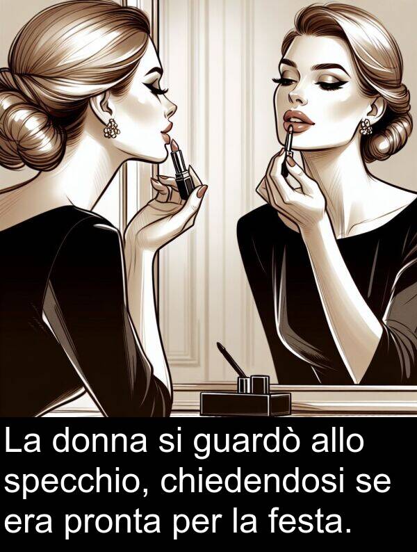 chiedendosi: La donna si guardò allo specchio, chiedendosi se era pronta per la festa.