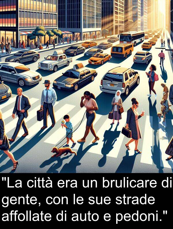 strade: "La città era un brulicare di gente, con le sue strade affollate di auto e pedoni."