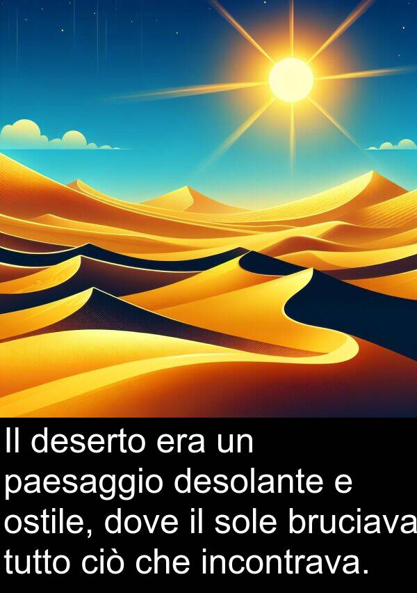 bruciava: Il deserto era un paesaggio desolante e ostile, dove il sole bruciava tutto ciò che incontrava.