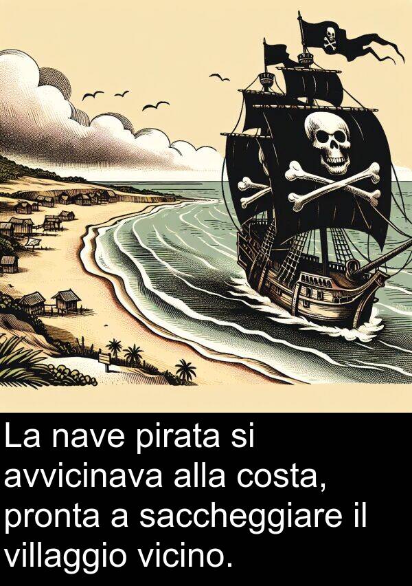 costa: La nave pirata si avvicinava alla costa, pronta a saccheggiare il villaggio vicino.