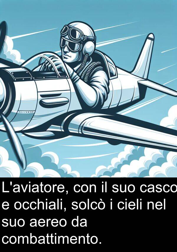 combattimento: L'aviatore, con il suo casco e occhiali, solcò i cieli nel suo aereo da combattimento.