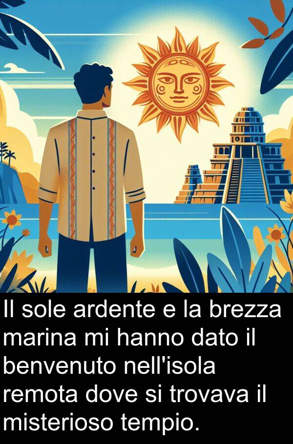 benvenuto: Il sole ardente e la brezza marina mi hanno dato il benvenuto nell'isola remota dove si trovava il misterioso tempio.