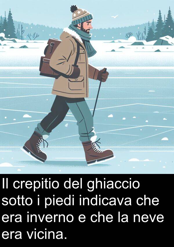 crepitio: Il crepitio del ghiaccio sotto i piedi indicava che era inverno e che la neve era vicina.