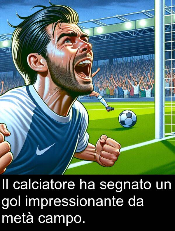 campo: Il calciatore ha segnato un gol impressionante da metà campo.