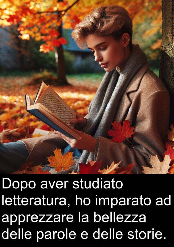 bellezza: Dopo aver studiato letteratura, ho imparato ad apprezzare la bellezza delle parole e delle storie.