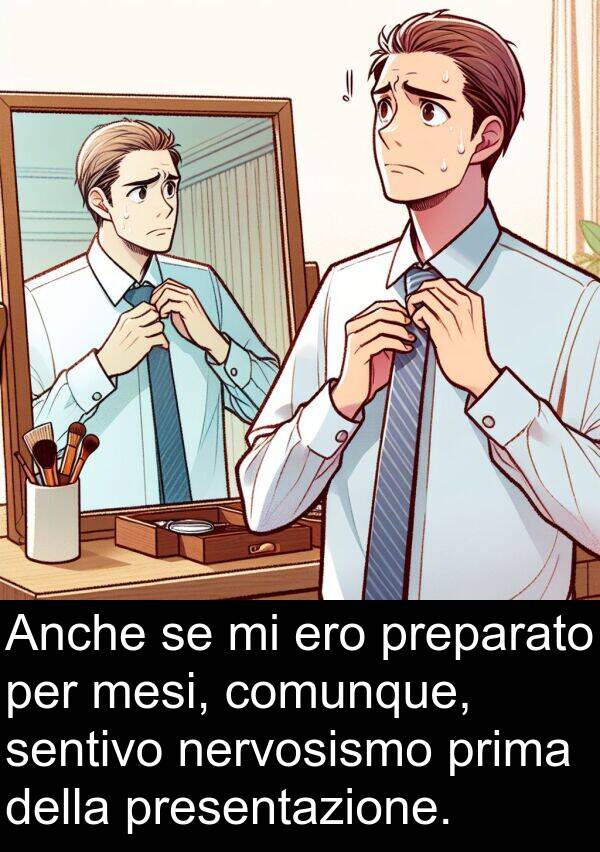 sentivo: Anche se mi ero preparato per mesi, comunque, sentivo nervosismo prima della presentazione.