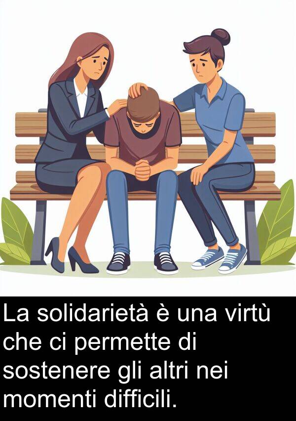 virtù: La solidarietà è una virtù che ci permette di sostenere gli altri nei momenti difficili.