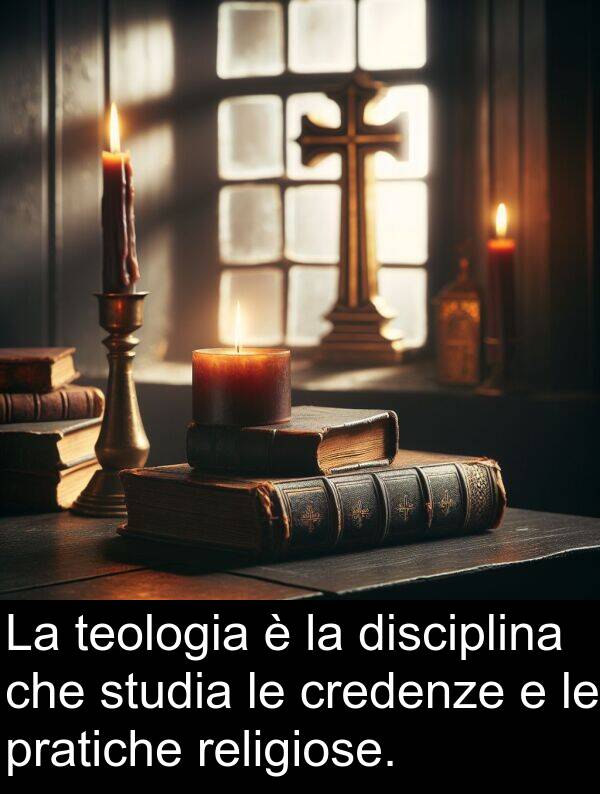 studia: La teologia è la disciplina che studia le credenze e le pratiche religiose.