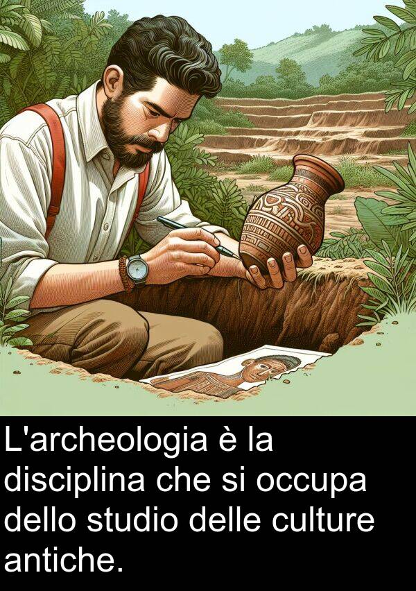 dello: L'archeologia è la disciplina che si occupa dello studio delle culture antiche.