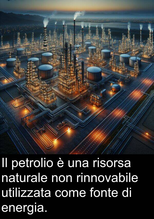 energia: Il petrolio è una risorsa naturale non rinnovabile utilizzata come fonte di energia.