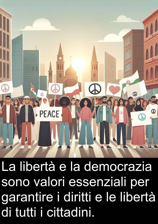 democrazia: La libertà e la democrazia sono valori essenziali per garantire i diritti e le libertà di tutti i cittadini.