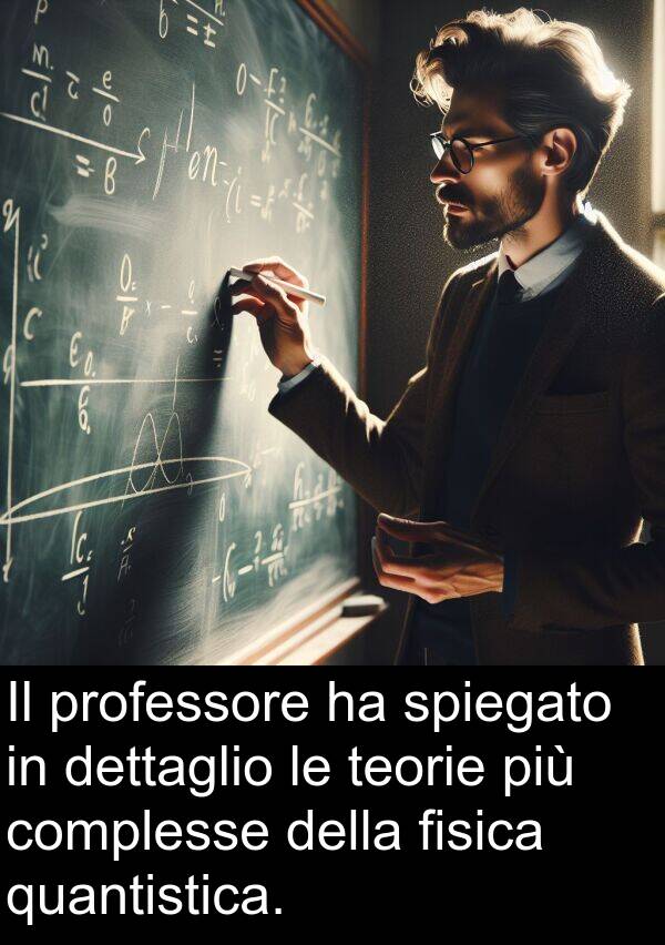 quantistica: Il professore ha spiegato in dettaglio le teorie più complesse della fisica quantistica.