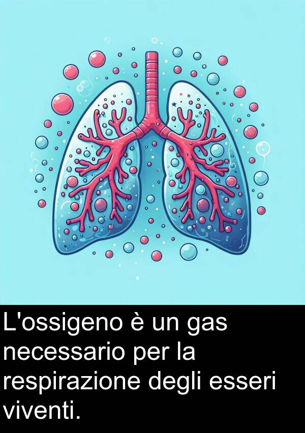 degli: L'ossigeno è un gas necessario per la respirazione degli esseri viventi.