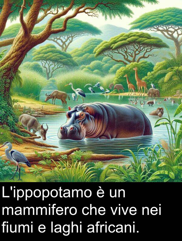 vive: L'ippopotamo è un mammifero che vive nei fiumi e laghi africani.