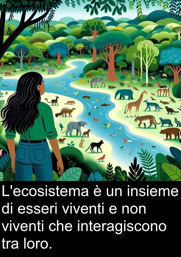 interagiscono: L'ecosistema è un insieme di esseri viventi e non viventi che interagiscono tra loro.