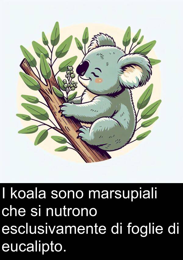 esclusivamente: I koala sono marsupiali che si nutrono esclusivamente di foglie di eucalipto.