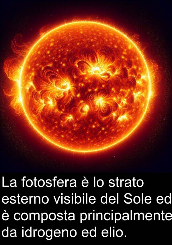 strato: La fotosfera è lo strato esterno visibile del Sole ed è composta principalmente da idrogeno ed elio.