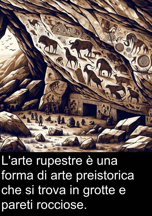 pareti: L'arte rupestre è una forma di arte preistorica che si trova in grotte e pareti rocciose.