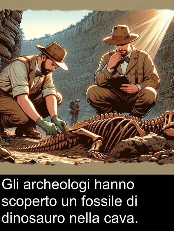 archeologi: Gli archeologi hanno scoperto un fossile di dinosauro nella cava.