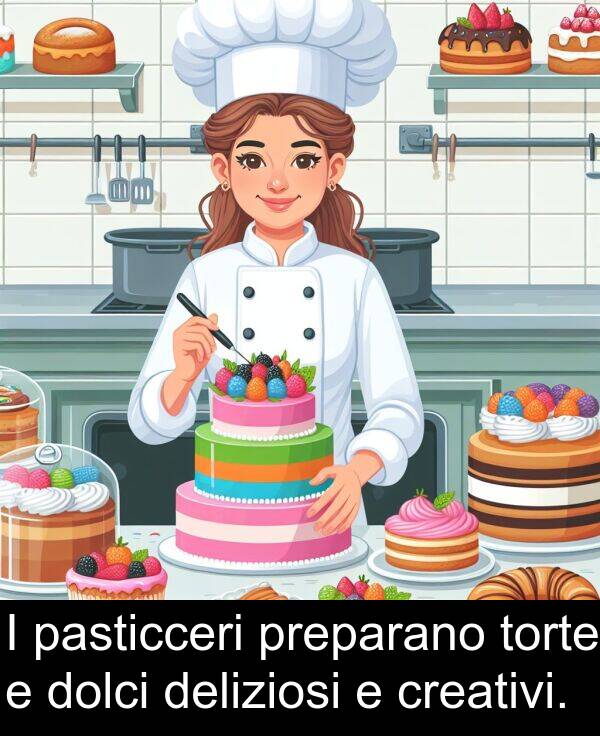 pasticceri: I pasticceri preparano torte e dolci deliziosi e creativi.