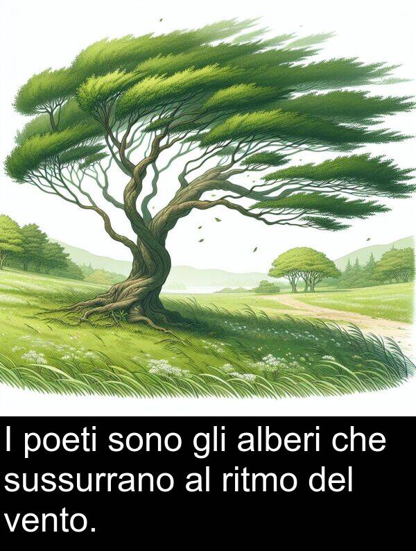 vento: I poeti sono gli alberi che sussurrano al ritmo del vento.